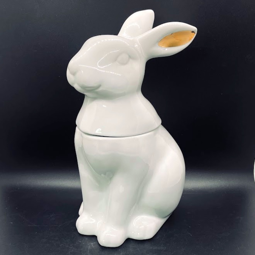 Threshold White Rabbit Bunny Gold Ears Porcelain Cookie Jar 2015 Target Animal